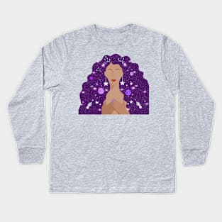 A purple woman in my Universe 2 Kids Long Sleeve T-Shirt